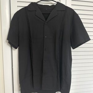 black textured button down